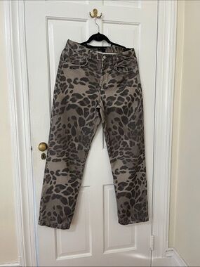 ASOS Design Taupe Leopard-Print Straight Leg Jeans - Women's